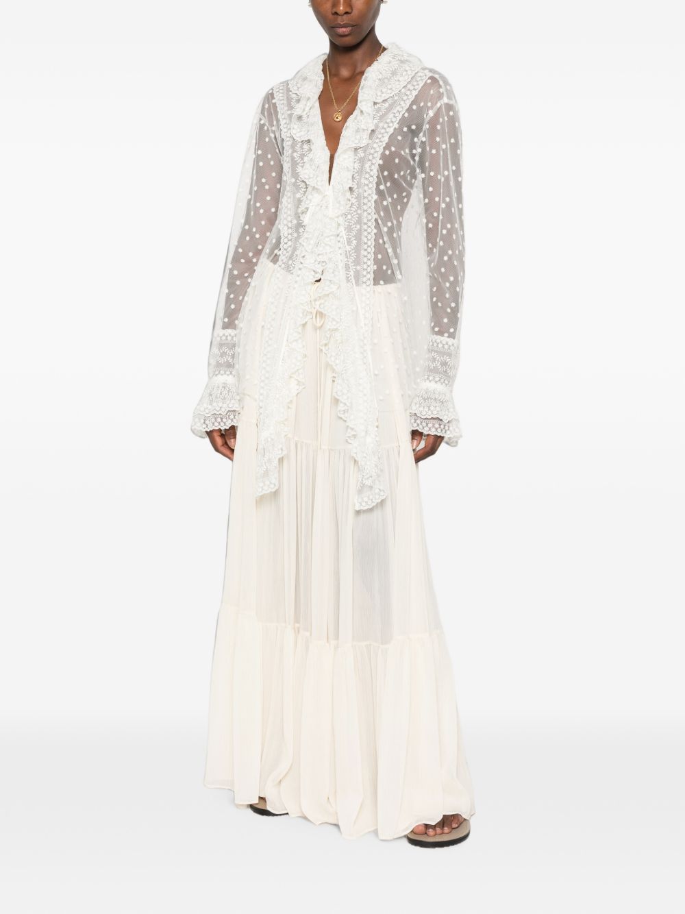 Camicia In Tulle Ricamato A02136620 0002 BIANCO ALBERTA FERRETTI
