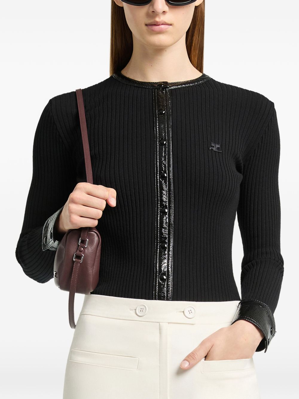 Cardigan a Coste con Dettagli in Vinile 326MGI056FI0001 9999 BLACK COURREGES