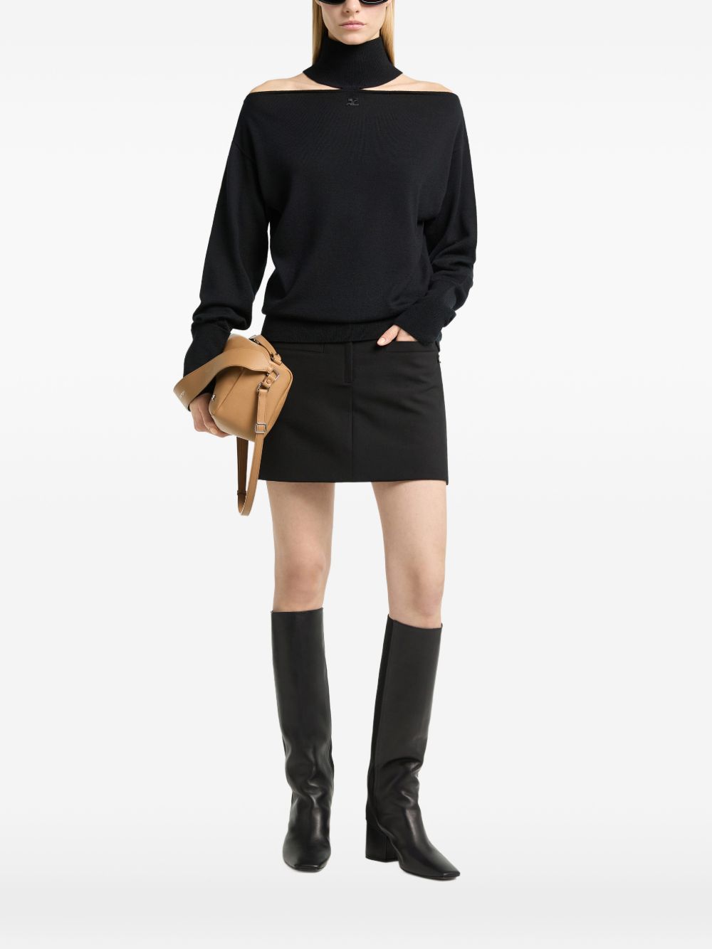 Maglia Cut-Out in Lana Merino 326MPU281FI0085 9999 BLACK COURREGES