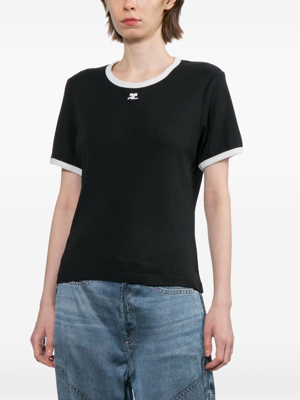 T-Shirt in Jersey di Cotone VESJTS017JS0070 9901 BLACK WHITE COURREGES