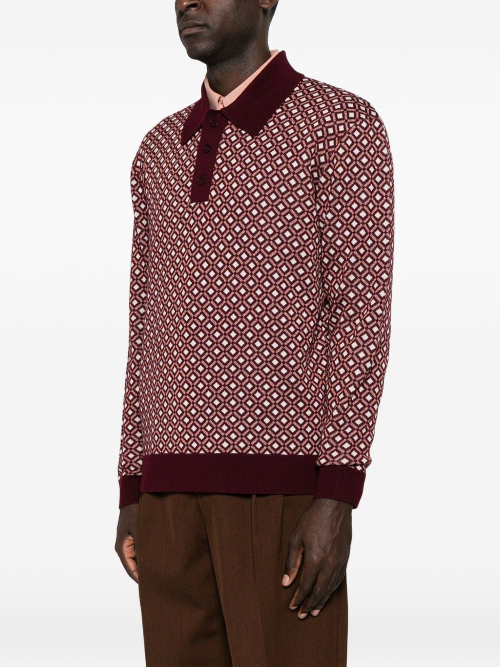 Polo Jacquard a Maniche Lunghe MPO251WO021 BROWN DROLE DE MONSIEUR