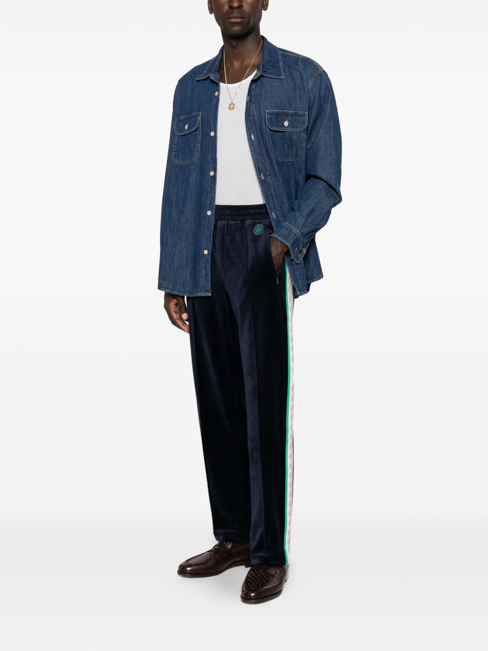 Pantaloni Track in Velluto MSP009CO169 NAVY DROLE DE MONSIEUR