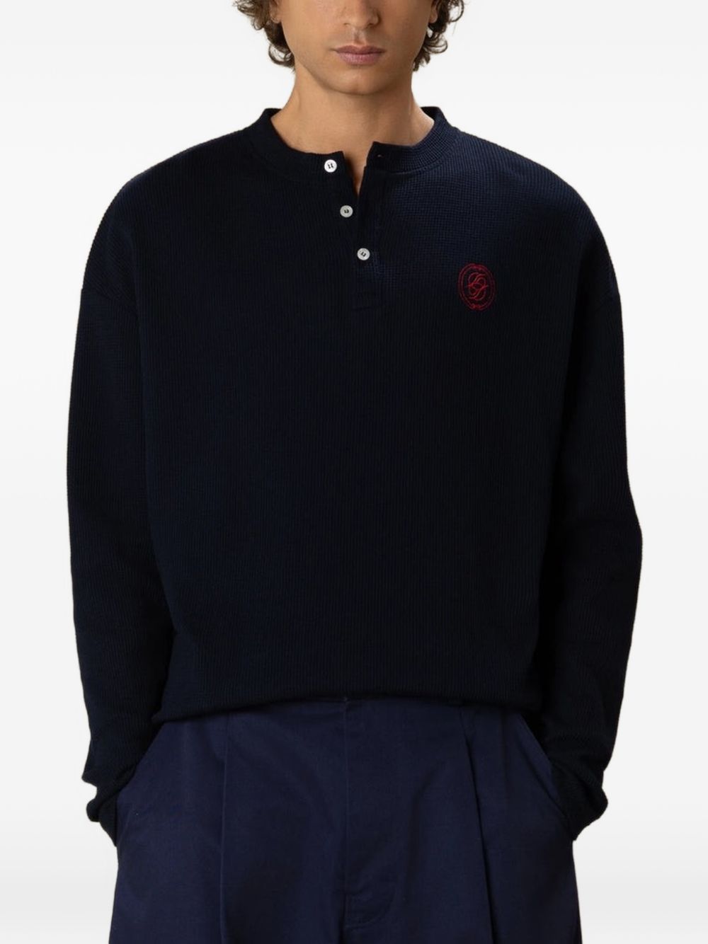 T-Shirt Waffle a Maniche Lunghe D Mirror MTS356CO231 NAVY DROLE DE MONSIEUR