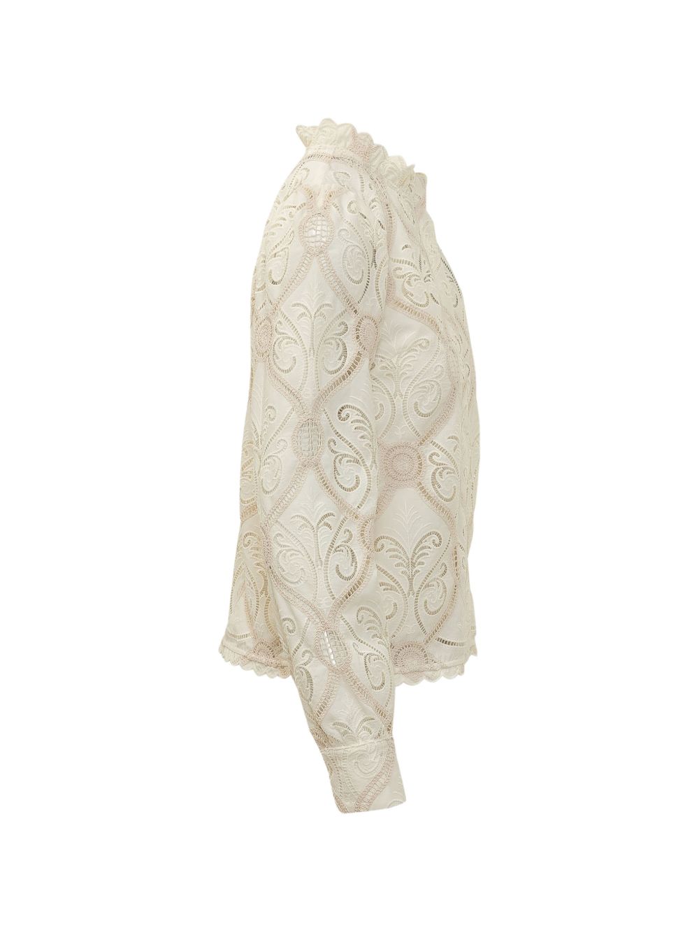 Blusa a Maniche Lunghe in Pizzo Grafico 360993 L0025 OFF WHITE FARM RIO