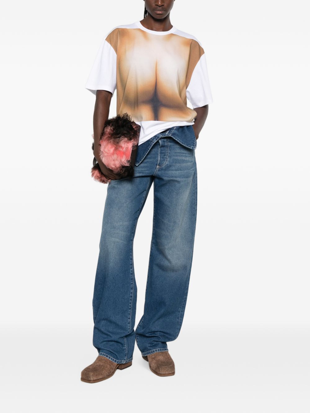 T-Shirt Oversize Trompe LOeil Butt 2604UTO549J070 0168 WHITE BEIGE JEAN PAUL GAULTIER