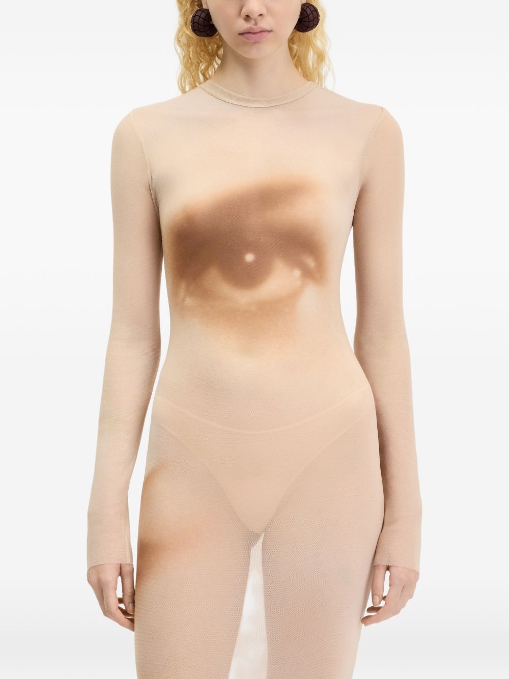 Abito In Mesh Stampato Face 2604WDR193M032P 68 BEIGE JEAN PAUL GAULTIER