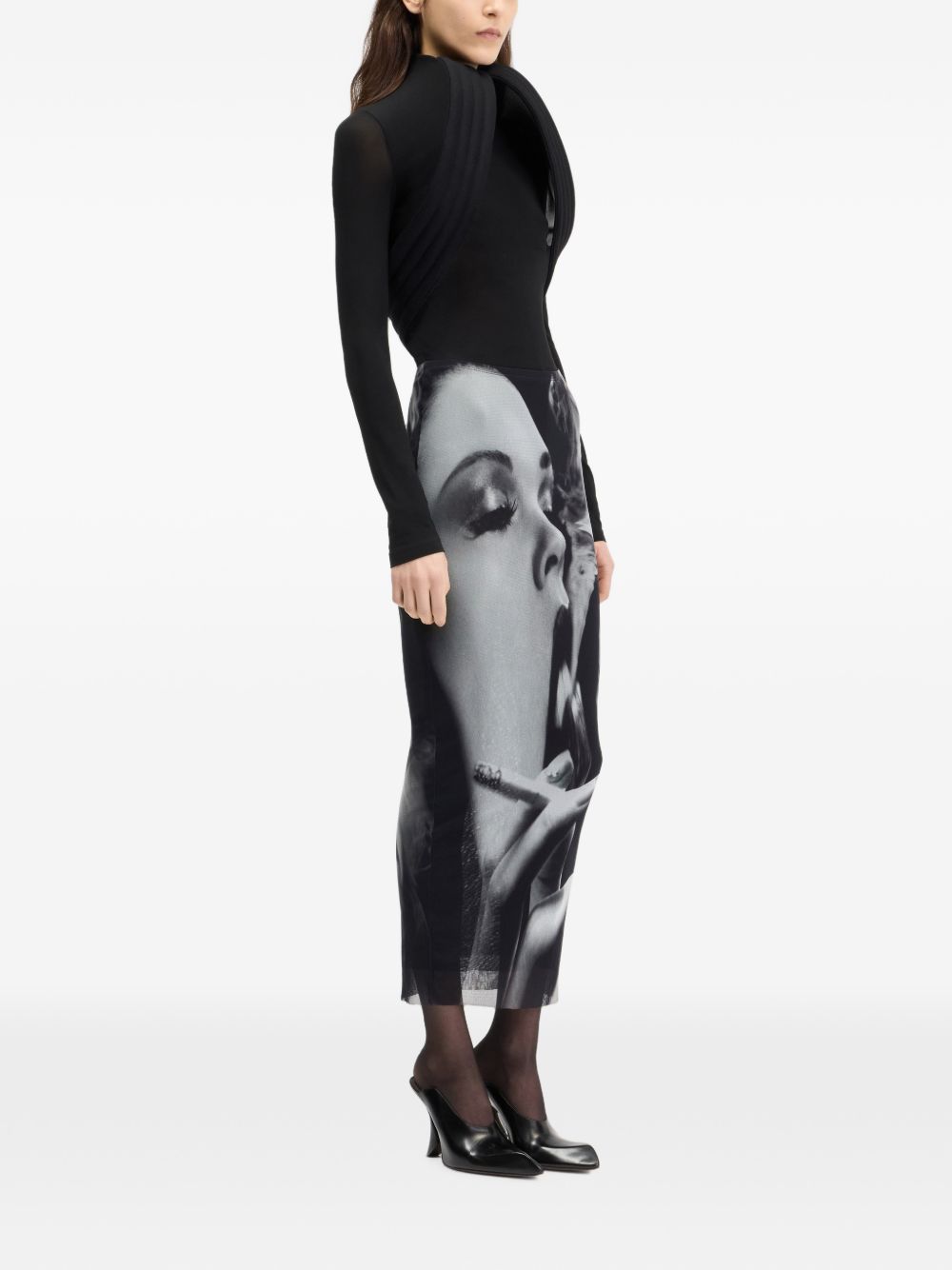 Gonna In Mesh Stampata 2604WSK085M031P000201 000201 BLACK GREY JEAN PAUL GAULTIER