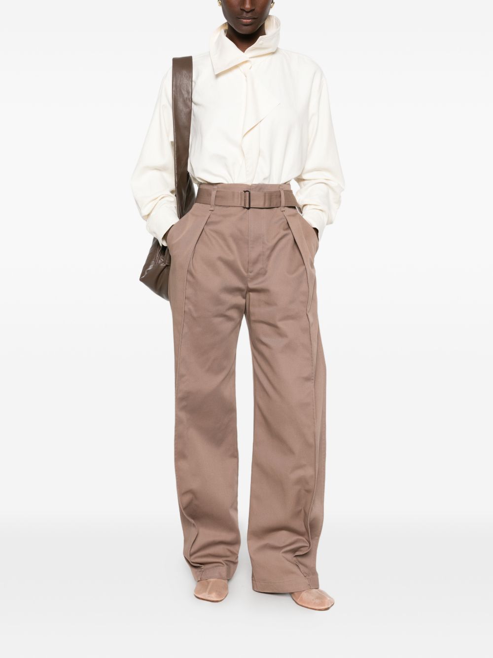 Pantaloni Curved in Twill di Cotone e Poliestere PA1317LF1620 BR473 CHESTNUD LEMAIRE