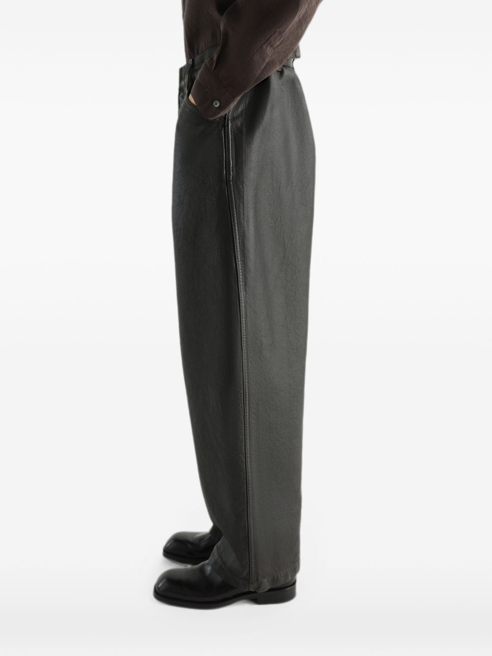 Pantaloni Maxi Workwear in Denim Rivestito PA1362LD1083 BR532 LICORICE LEMAIRE