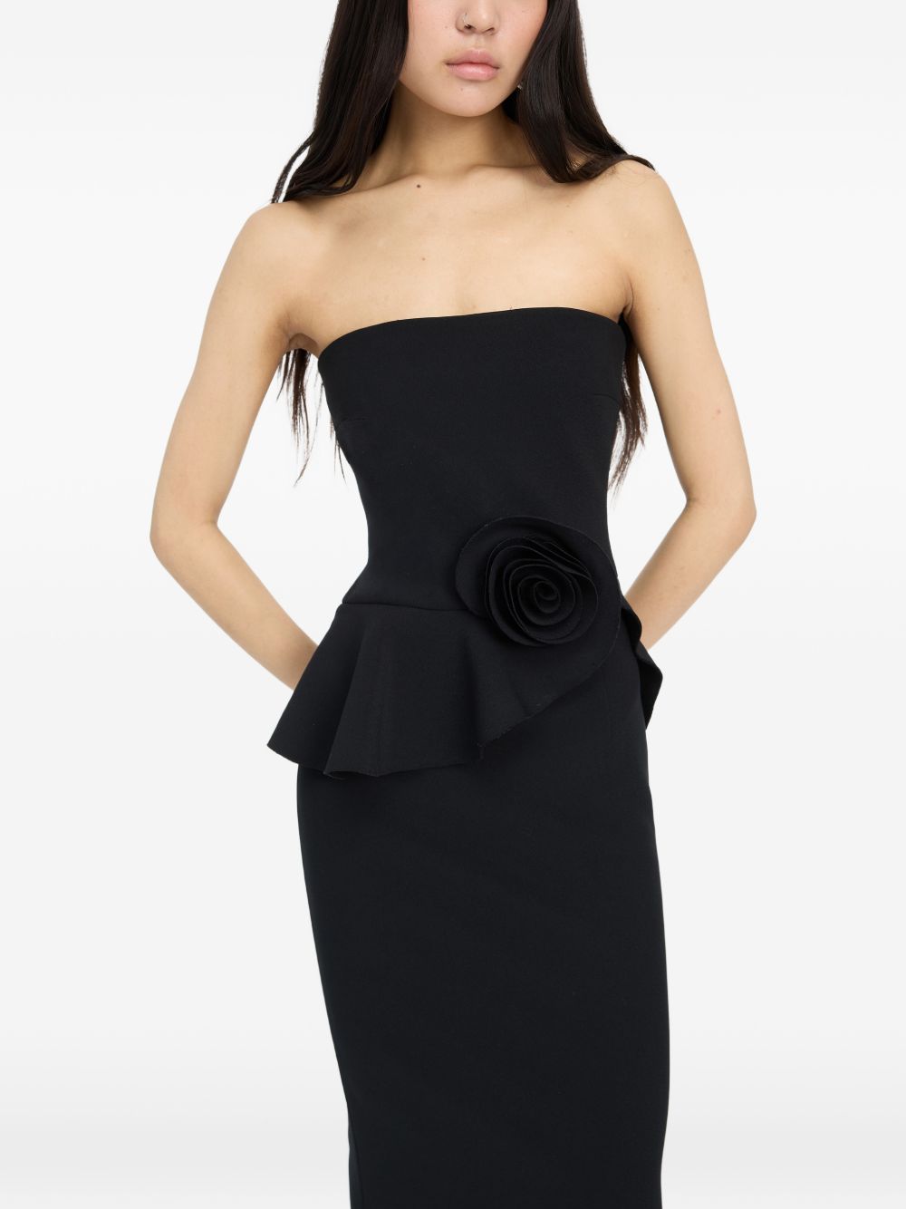 Long Flower Strapless Dress 116649100 100 BLACK ROTATE