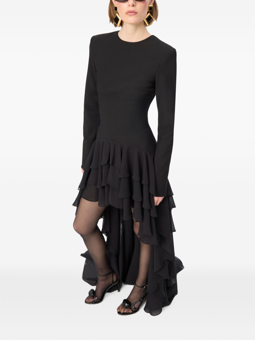 Abito Lungo con Rouches e Strascico 116821100 100 BLACK ROTATE