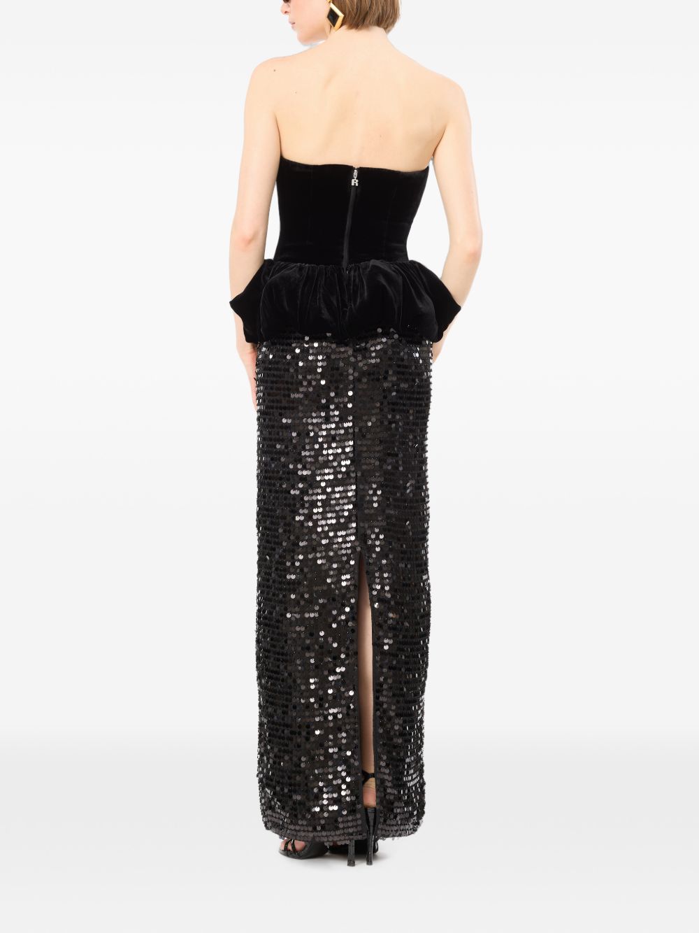 Abito Lungo Peplum in Paillettes 116856100 100 BLACK ROTATE