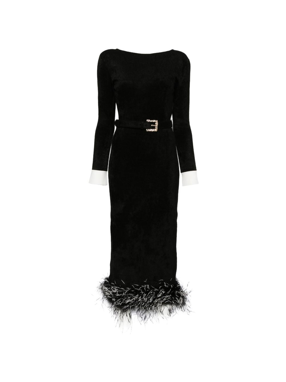 Abito Midi In Ciniglia Con Piume SC26101MAB BLACK SELF-PORTRAIT