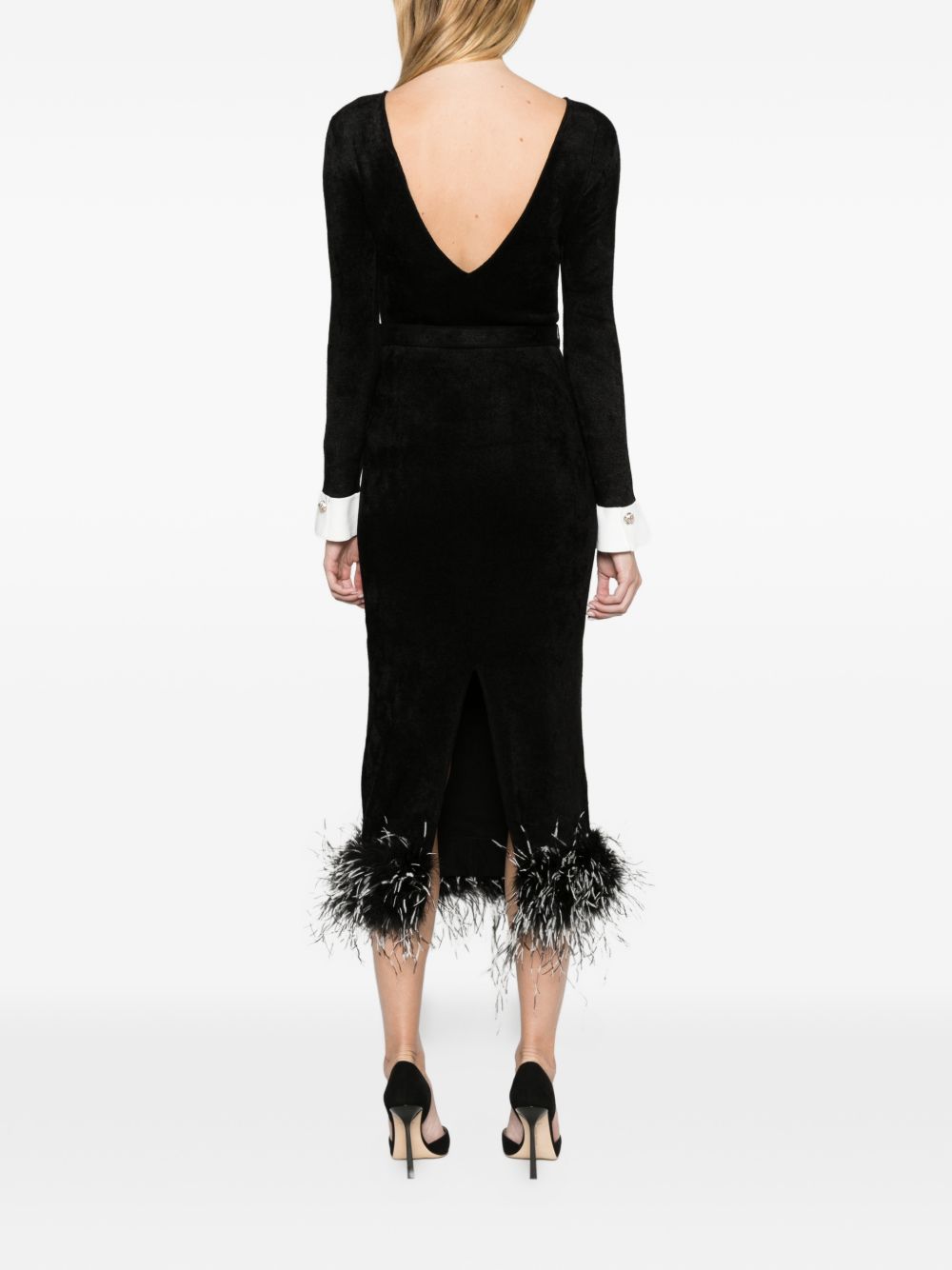 Abito Midi In Ciniglia Con Piume SC26101MAB BLACK SELF-PORTRAIT
