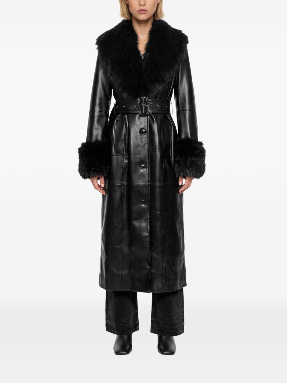 Cappotto Estella in Ecopelle con Dettagli in Pelliccia Sintetica 665548791 89000 BLACK STAND STUDIO