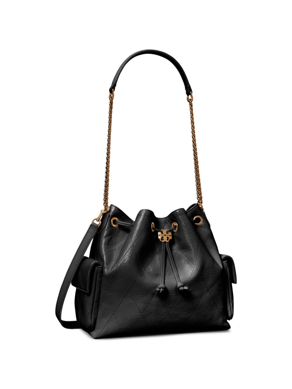 Charlie Quilted Drawstring Shoulder Bags 185831 001 BLACK TORY BURCH
