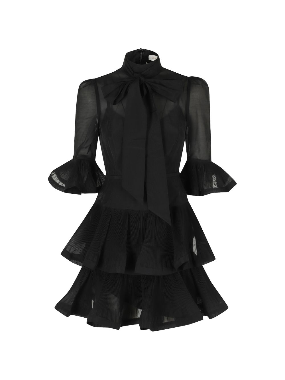 Pleated Sleeved Mini Dress 0429DF26R BLACK ZIMMERMANN