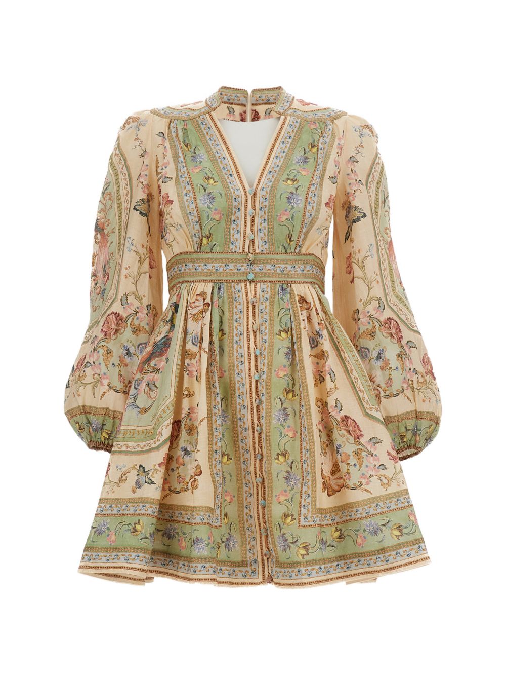 Roselight Plunge Mini Dress<BR/> 0932DSS264 SAGE TAPESTRY FLORAL ZIMMERMANN