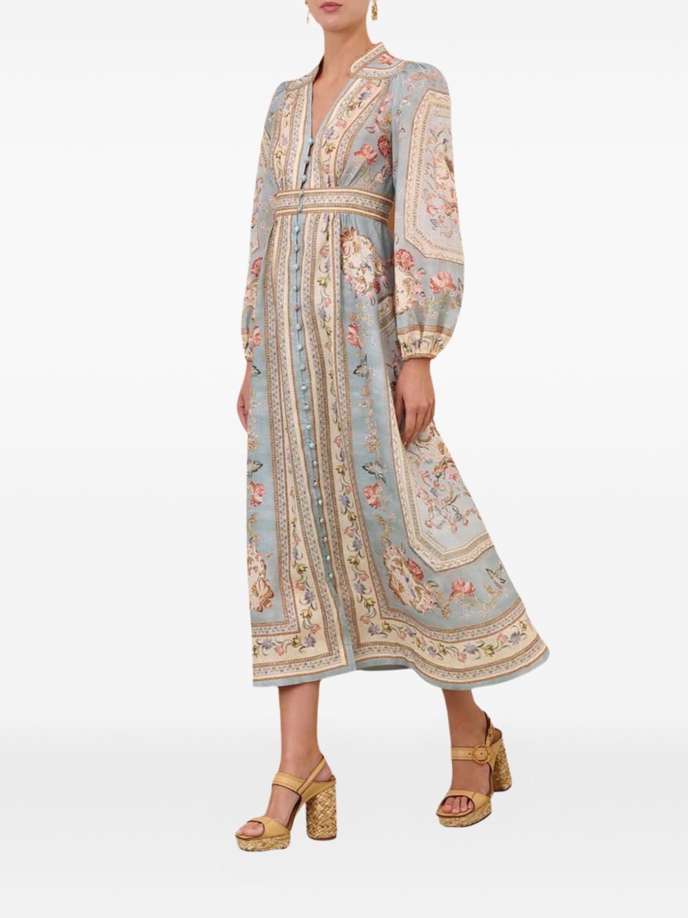 Roselight Plunge Midi Dress<BR/> 3501DSS264 BLUE TAPESTRY FLORAL ZIMMERMANN