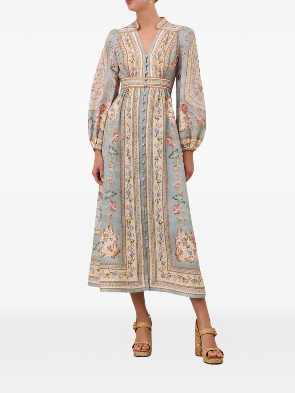 Roselight Plunge Midi Dress<BR/> 3501DSS264 BLUE TAPESTRY FLORAL ZIMMERMANN
