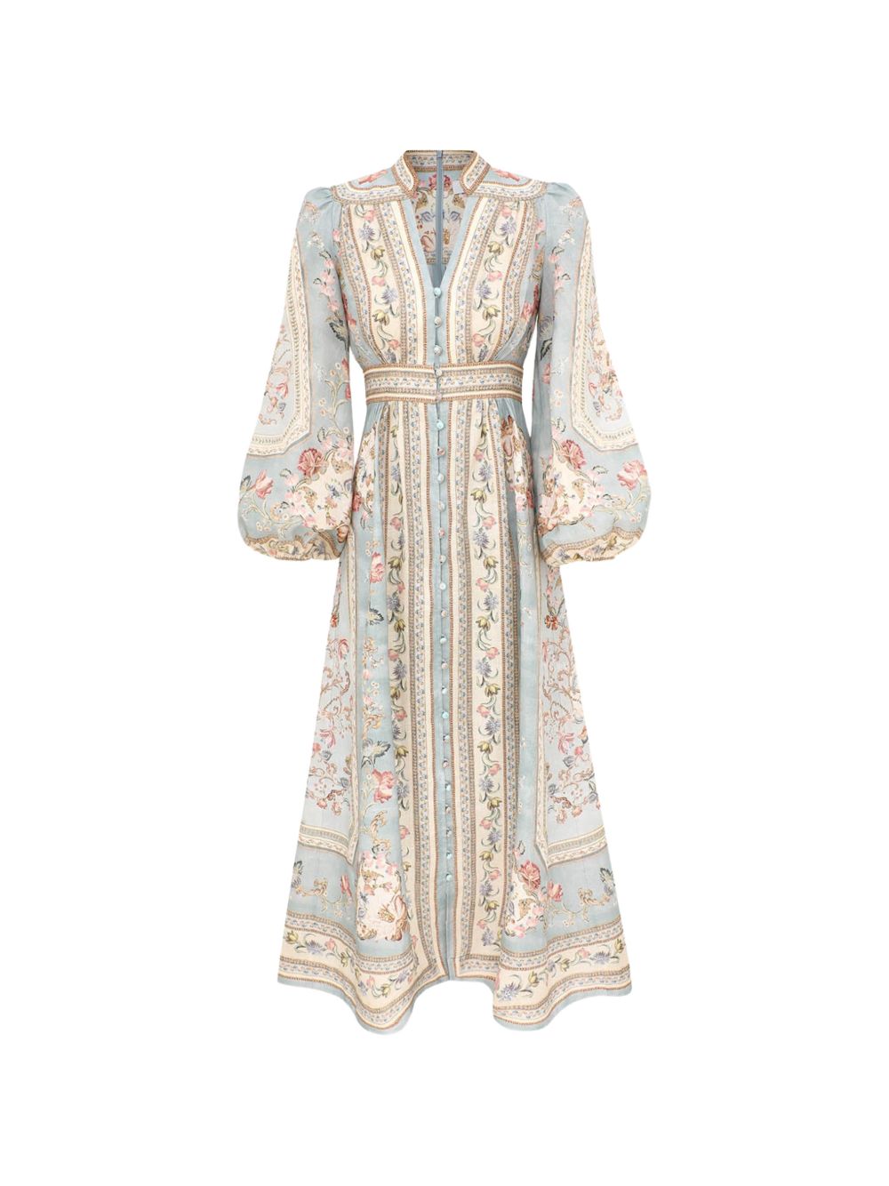 Roselight Plunge Midi Dress<BR/> 3501DSS264 BLUE TAPESTRY FLORAL ZIMMERMANN