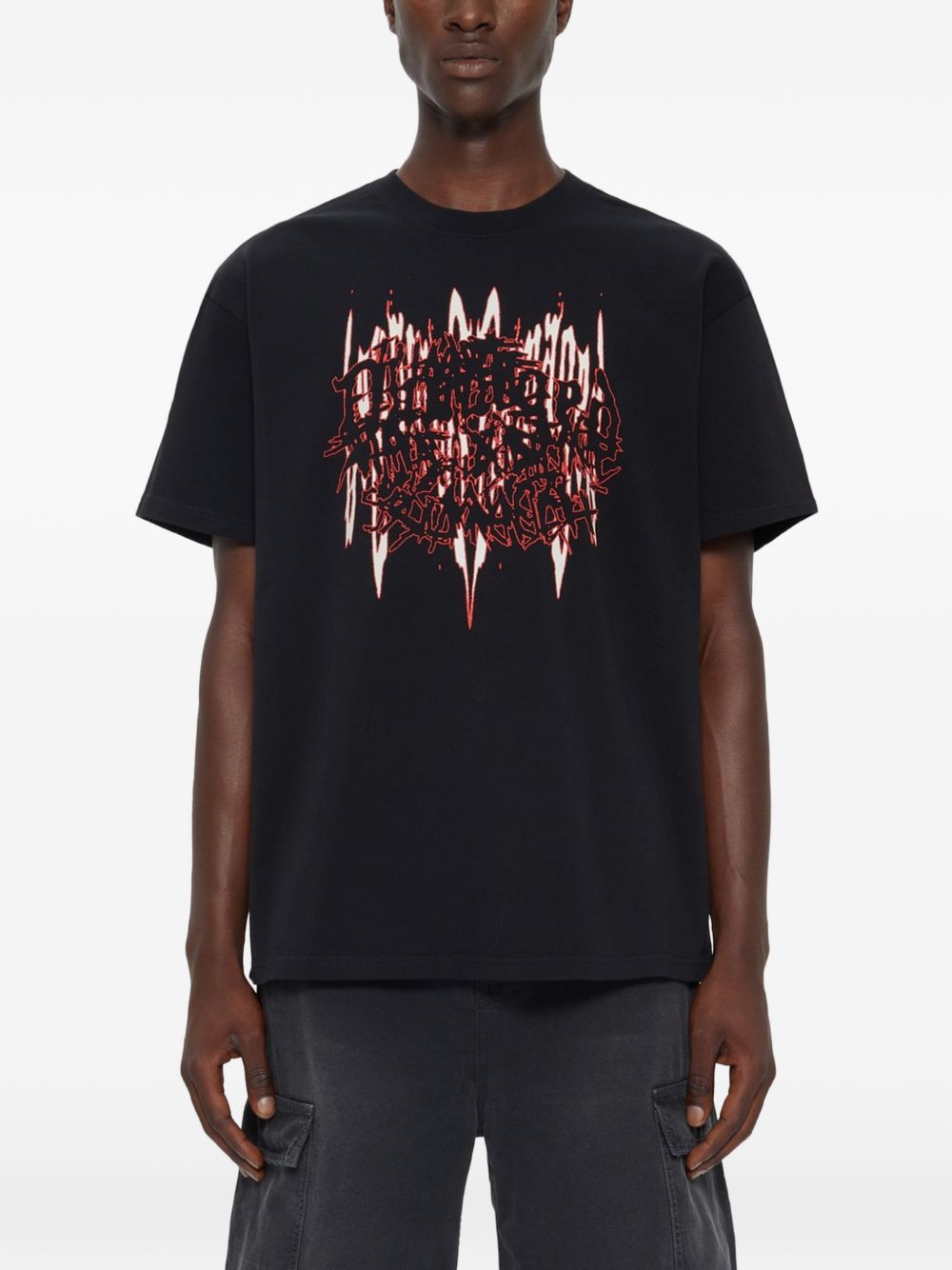 T-Shirt Con Stampa Frontale B0030556FA706 P774 BLACK RED 44 LABEL GROUP