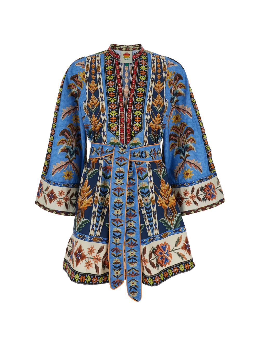 Abito mini in cotone organico ricamato 339816 26032 EMBROIDERED TAPESTRY BLU FARM RIO