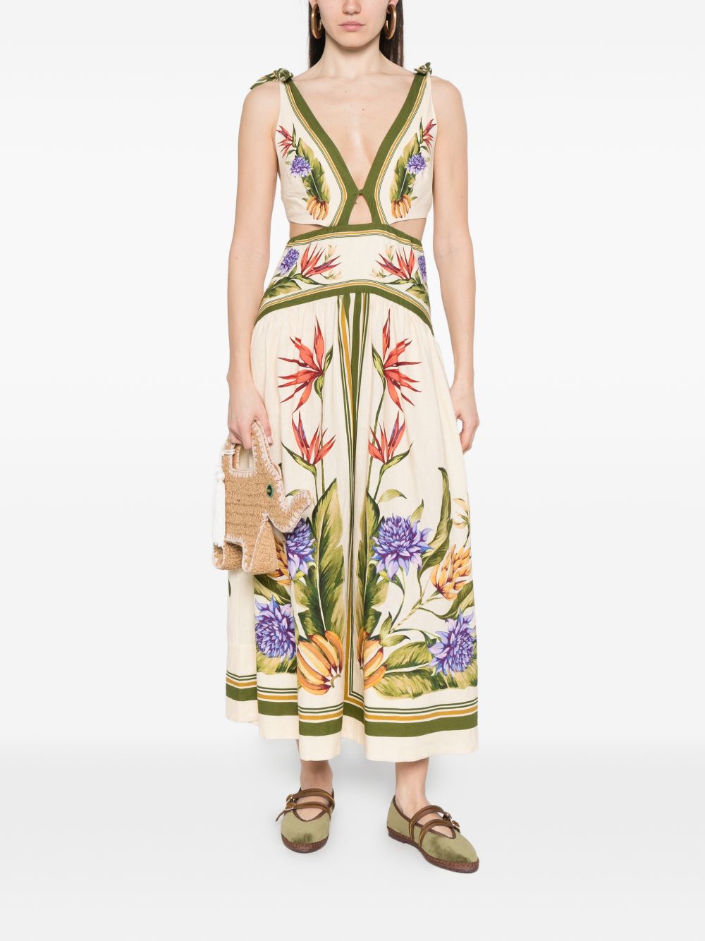 Abito lungo in misto lino con cut-out 349087 26100 TROPICAL SCARF FARM RIO