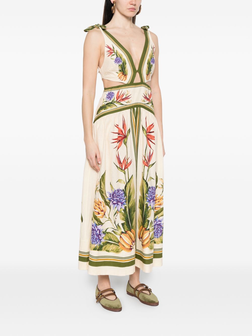 Abito lungo in misto lino con cut-out 349087 26100 TROPICAL SCARF FARM RIO