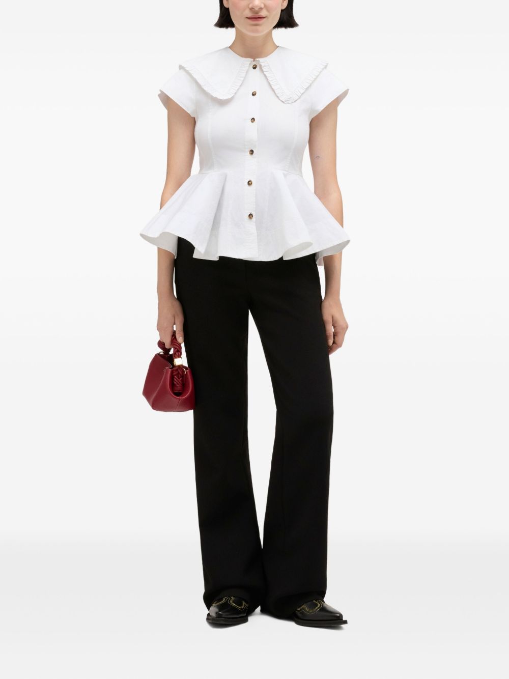 Stretch Cotton Peter Pan Collar Shirt A1040093 151 BRIGHT WHITE GANNI