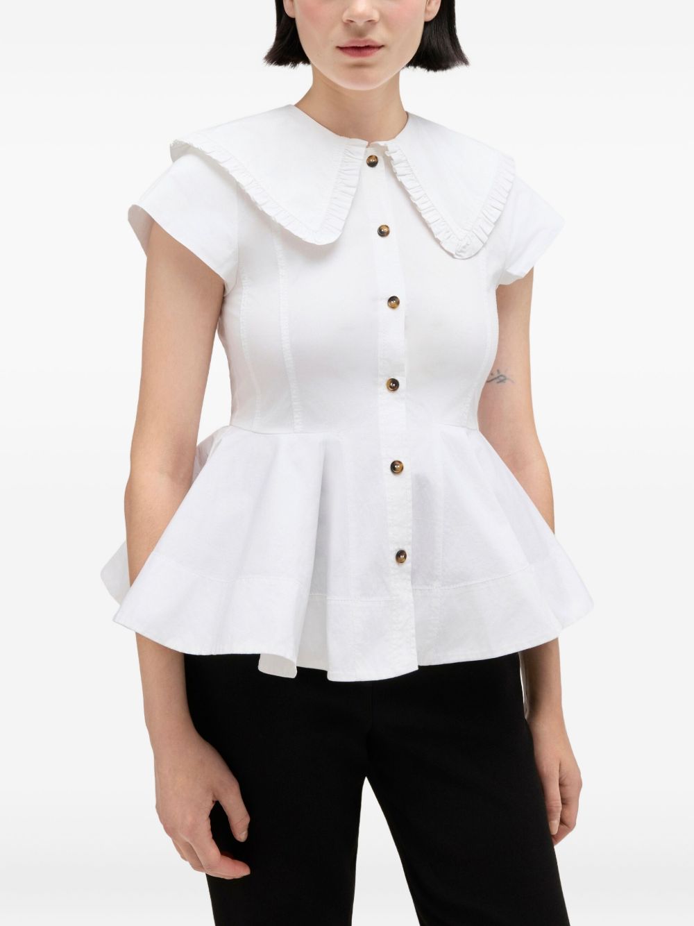 Stretch Cotton Peter Pan Collar Shirt A1040093 151 BRIGHT WHITE GANNI