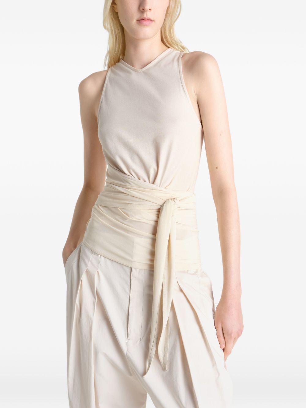 Sleeveless Wrap Top in Viscose Crepe Jersey OT0008LJ1050 YE507 CREAM LEMAIRE