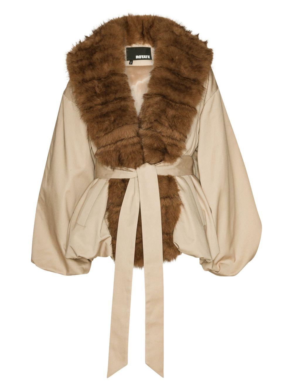 Beige Faux Fur Collar Jacket 115145532 532 CEMENT ROTATE
