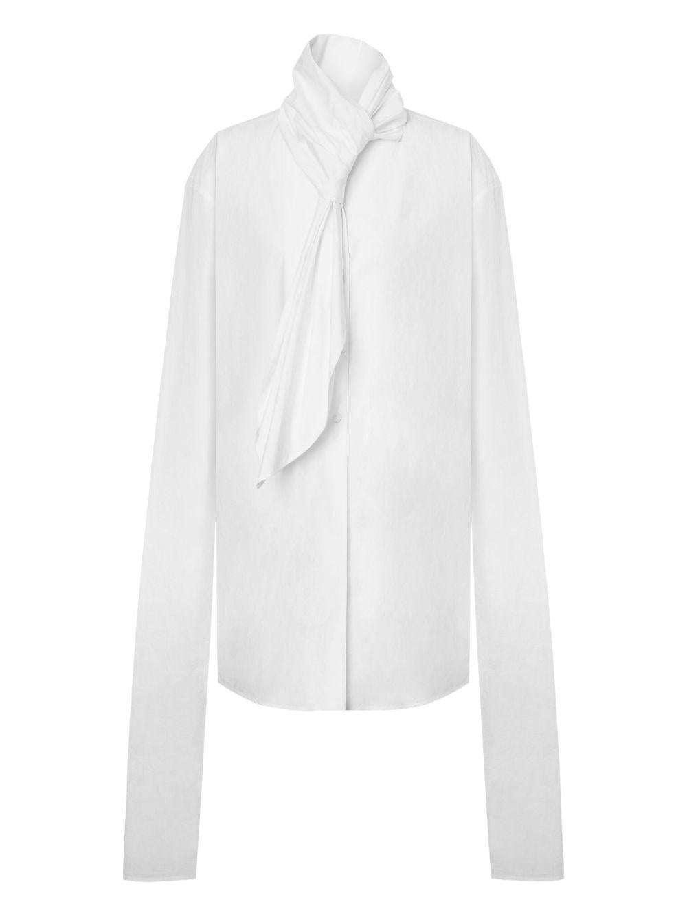 Camicia in popeline di cotone con nodo alla cravatta 252U02216628 0001 BIANCO ALBERTA FERRETTI