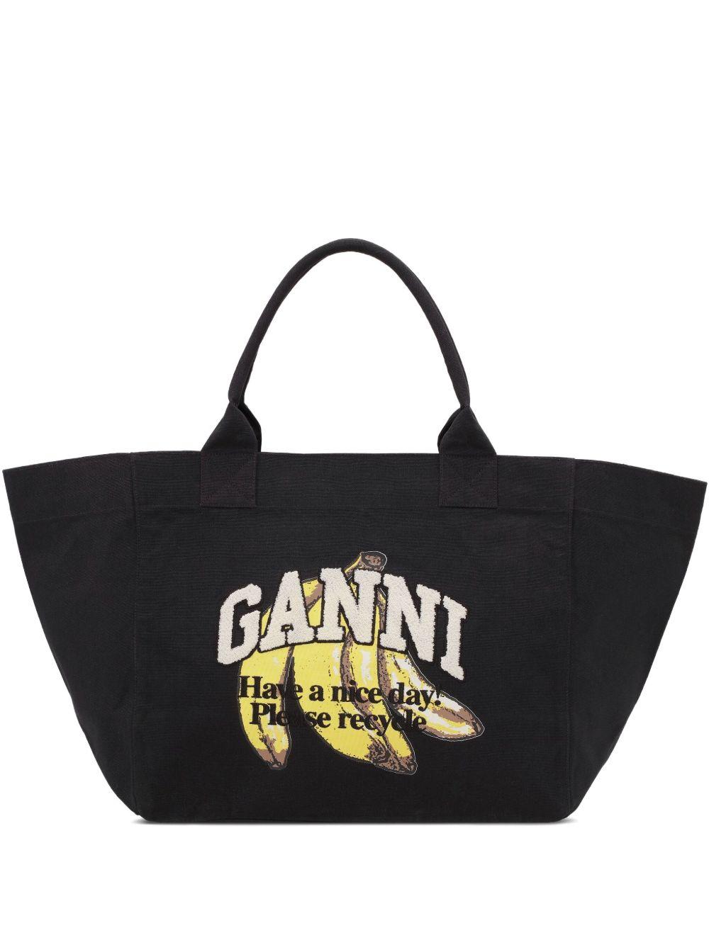 XXL Banana Print Tote A6896 099 BLACK GANNI