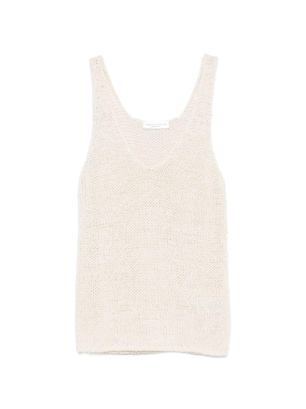 Top a maglia traforata con scollo a V 261FXA41014 02 ECRU ROBERTO COLLINA