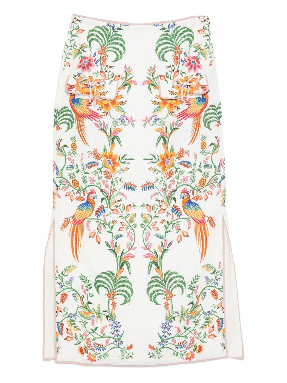 Gonna midi Off-White Delicate Forest in lino Euroflax™ 336218 25022 DELICATE FOREST FARM RIO