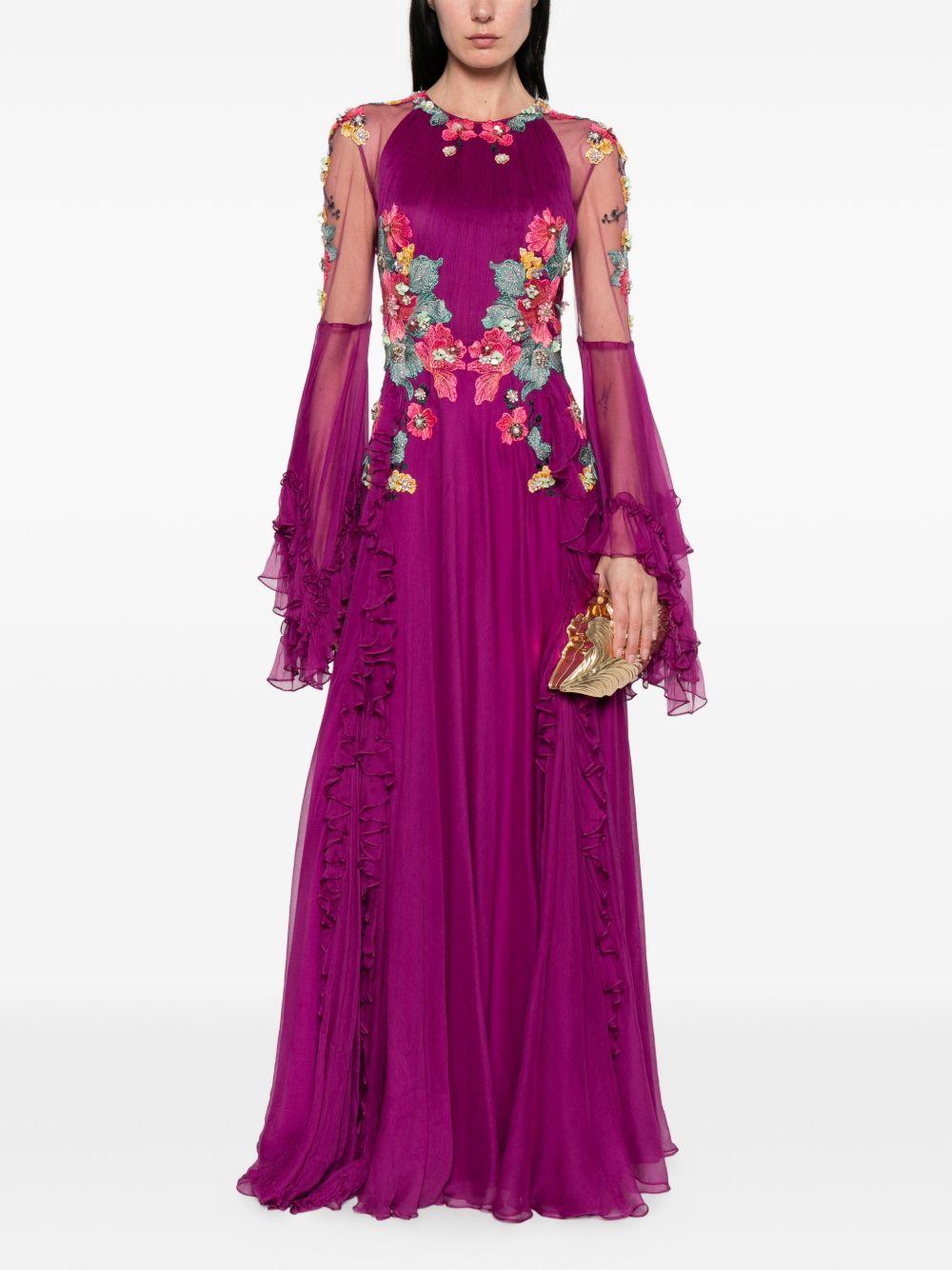 Zilara Crinkle Silk Chiffon Gown PS2660 BERRY FUCHSIA COSTARELLOS