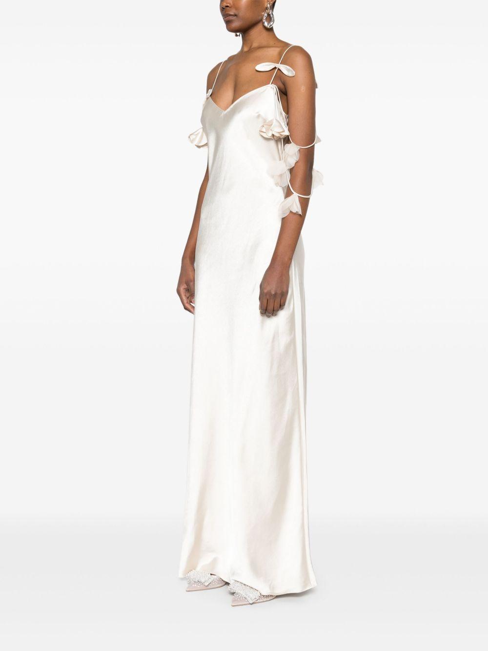 Floral-appliqué satin maxi dress SS25255XCH WHITE SELF-PORTRAIT