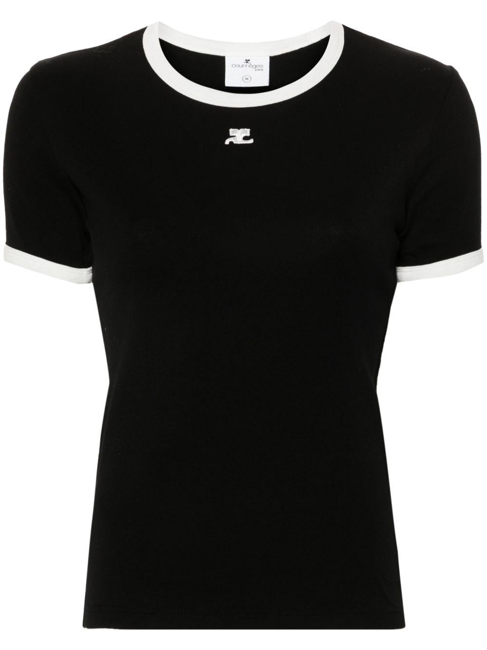 Signature Contrast T-shirt VESJTS017JS0070 9901 BLACK WHITE COURREGES