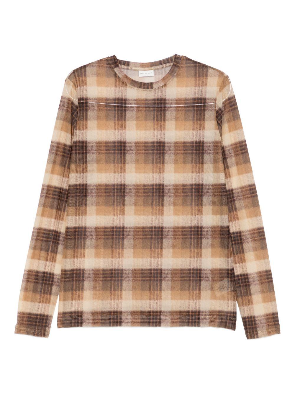 Checked Crewneck Top HORWICKPR2621 712 TAN DRIES VAN NOTEN