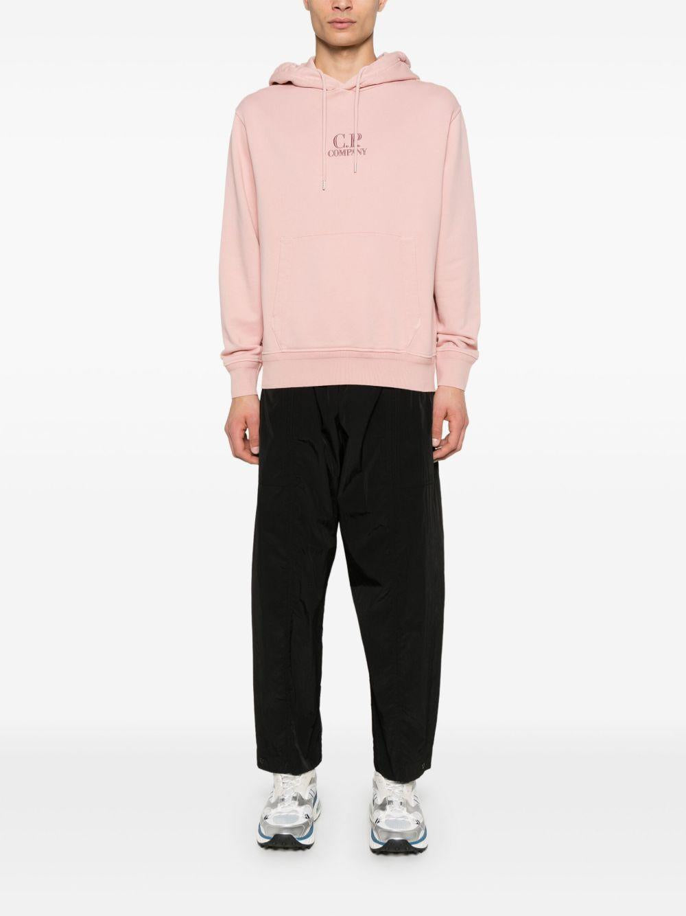 Cotton Diagonal Fleece Resist Dyed Hooded Logo Sweatshirt 18CMSS099B110044R 520 MISTY ROSE CP COMPANY