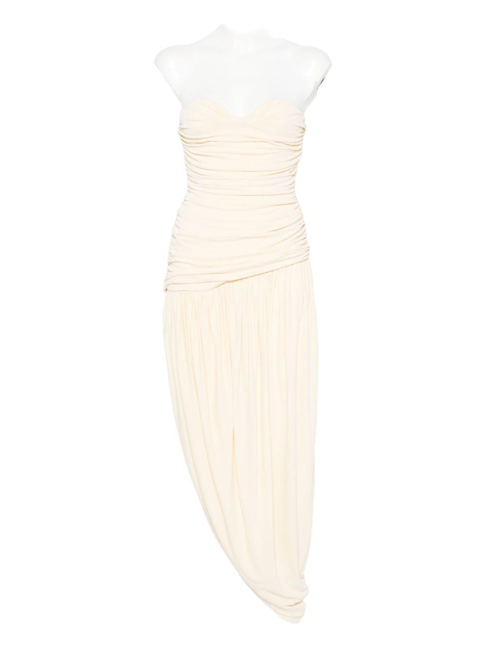 Open-Leg Draped Midi Dress in Pale Yellow 263925 CREAM MAGDA BUTRYM