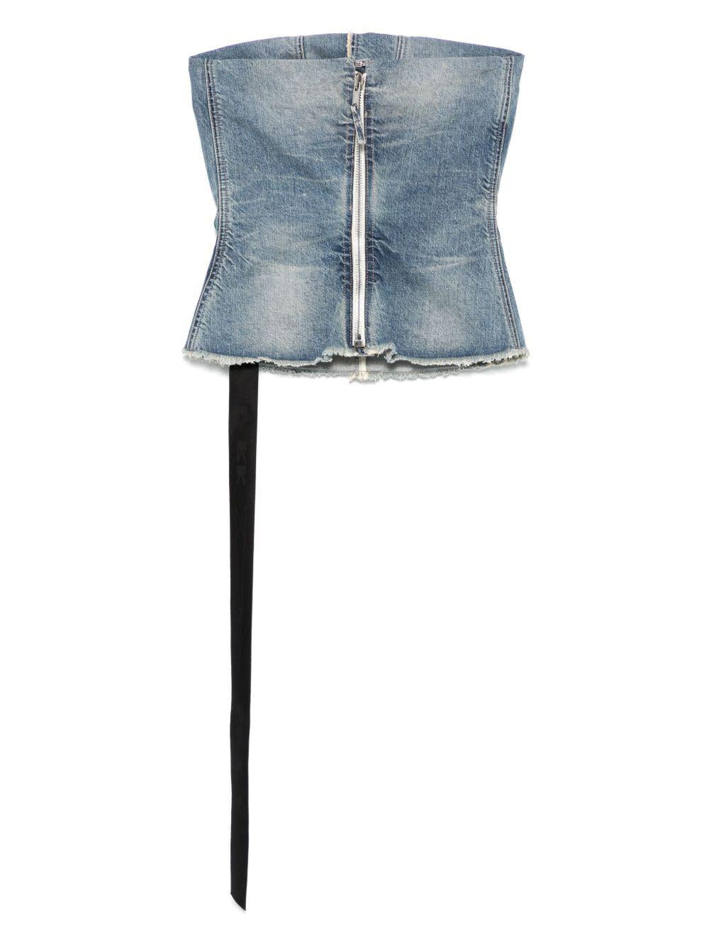 DRKSHDW SS25 Hollywood Bustier Top in Washed Indigo 13oz Washed Indigo Denim<BR/> DS01E3127DWB 06 INDIGO RICK OWENS DRKSHDW