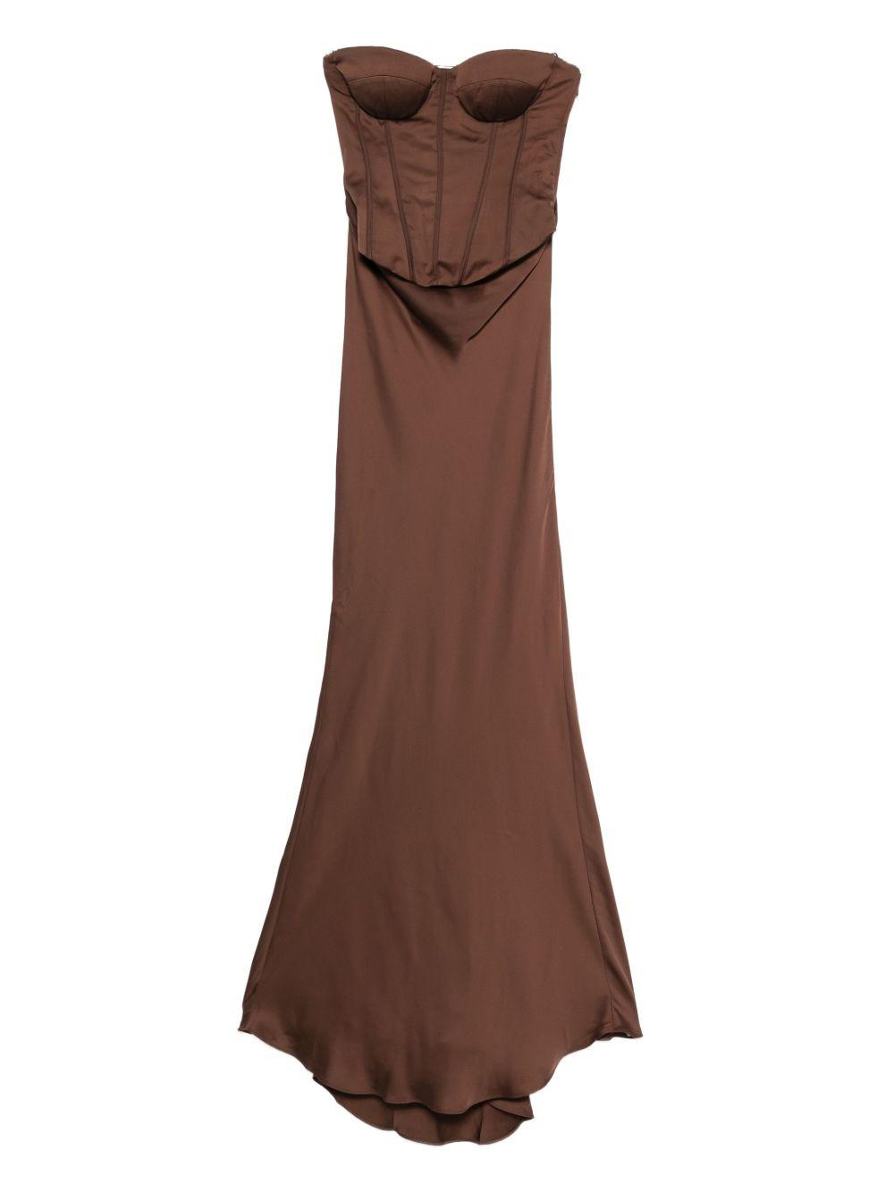 Satin Corset Maxi Dress Dark Brown 1154572910 2910 CHICORY COFFEE ROTATE