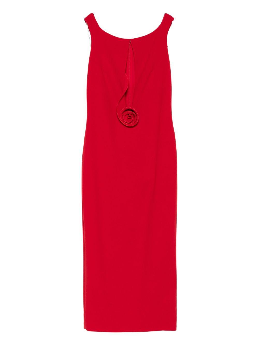 Floral Appliqué Keyhole Midi Dress in Red 237925 RED MAGDA BUTRYM