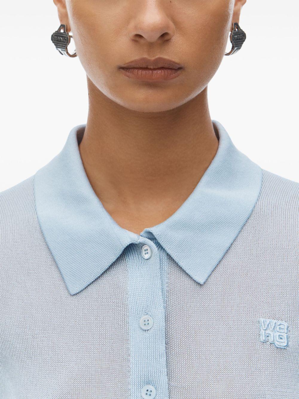 Cardigan polo in viscosa con logo ricamato 4KC1253077 464A ARIEL BLUE ALEXANDER WANG