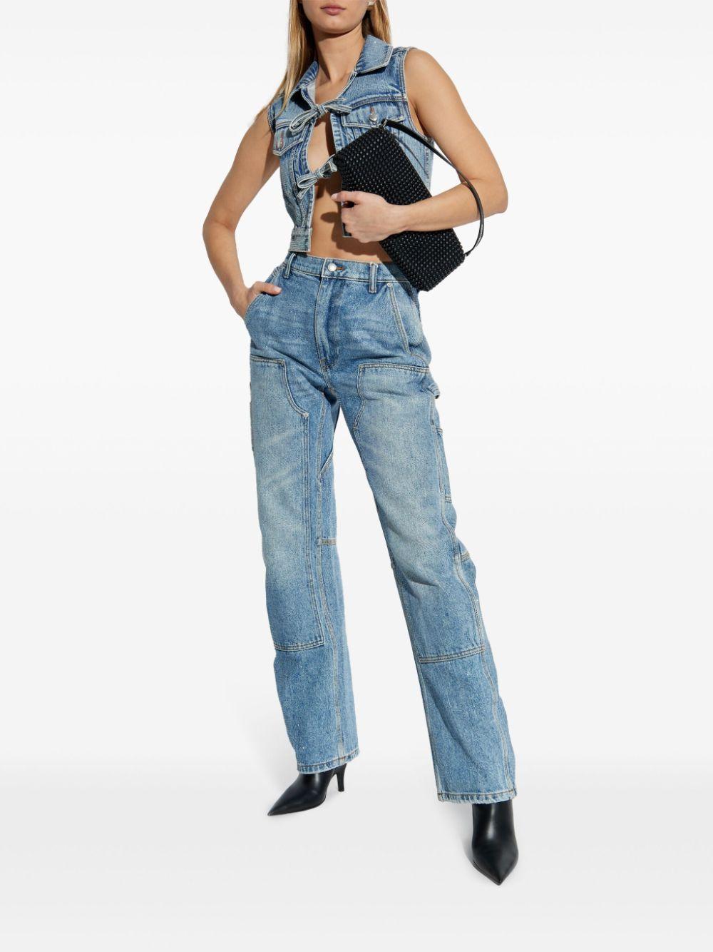 Gilet in denim con laccetti sul davanti e perline trasparenti termoapplicate 1WC1251603 486 VINTAGE LIGHT INDIGO ALEXANDER WANG