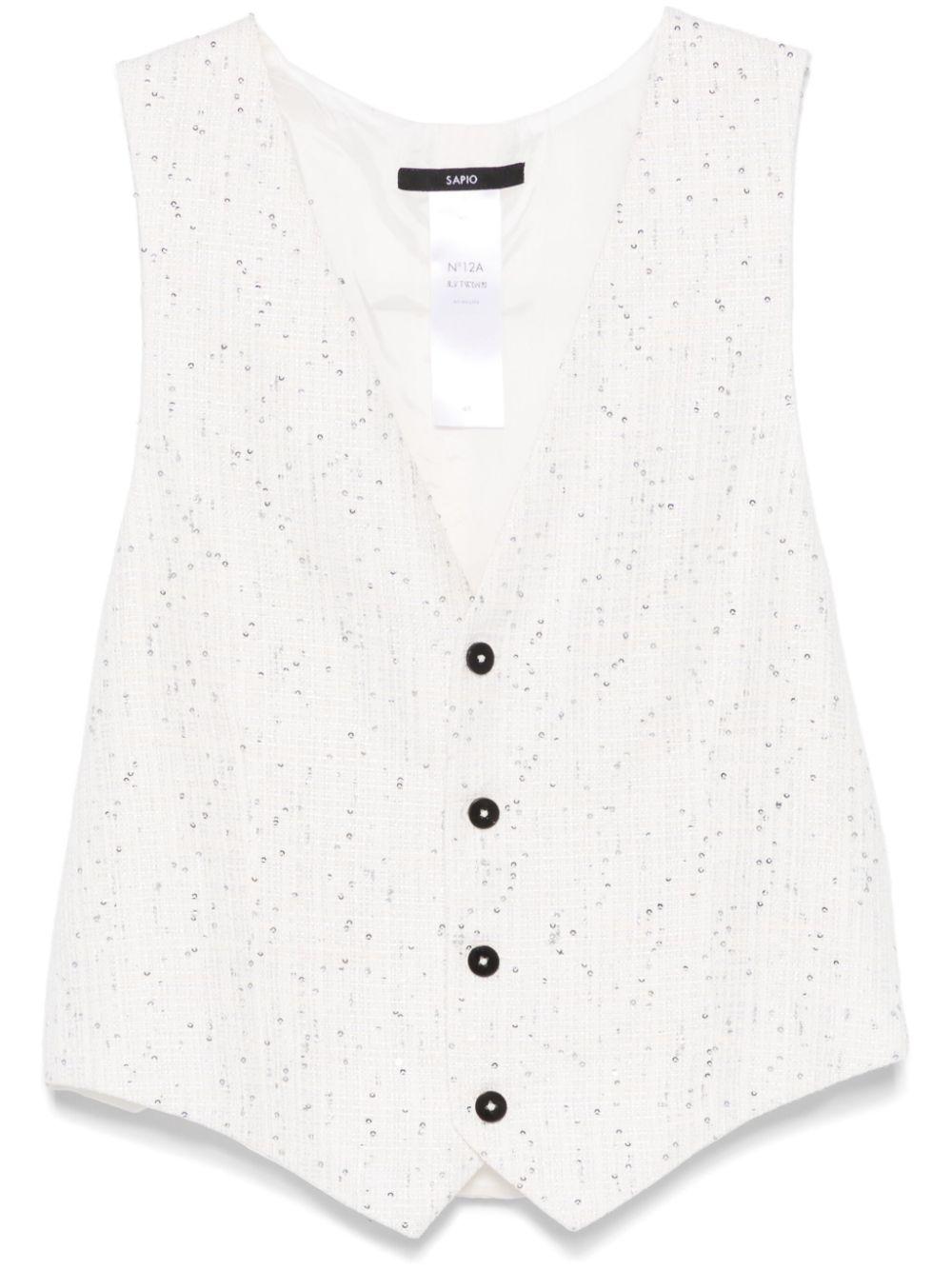 Gilet N°12 Intrecciato Paillettes Bianco SS25N12A INTRECCIATO PAILETTES BIANCO SAPIO