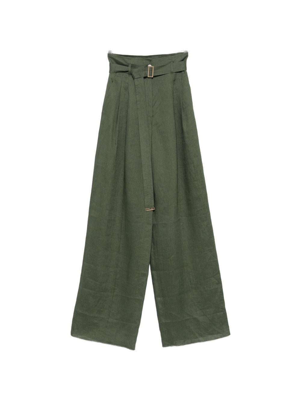 Pantaloni In Puro Lino MSTMATERIA 037 VERDE MILITARE MAX MARA STUDIO
